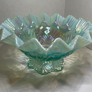 Vintage Fenton Iridized Opaline Leaf Carnival Glass Dish Bowl